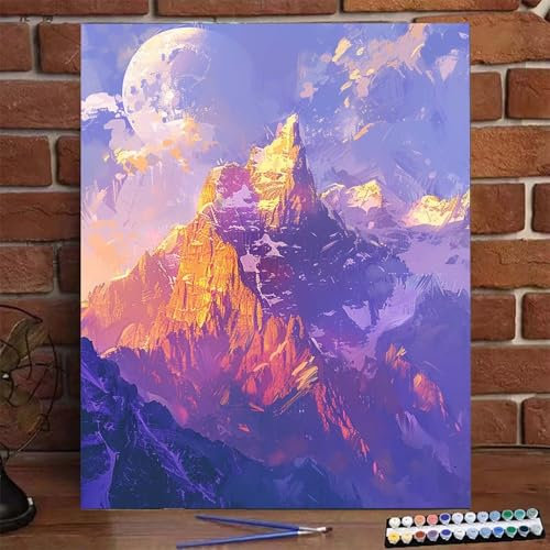 Malen Nach Zahlen Erwachsene Berg, Groß DIY Malen Nach Zahlen mit Rahmen Landschaft, Anfänger Frauen Bastelset, Pinsel und Acrylfarbe, Paint by Numbers Basteln für Home Wand Dekor Geschenk 70x95cm 1-V