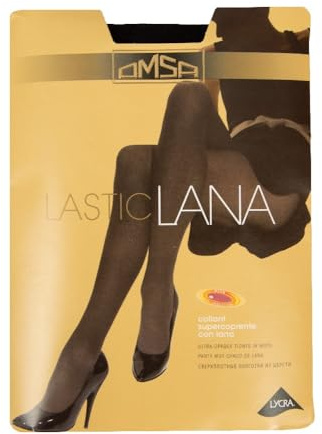 Omsa Collant donna supercoprente con lana corpino tutto nudo cuciture confort e tassello articolo 298 LASTICLANA, Nero, 4L- I-F 4L - E G - D 46/48 - GB 42-48