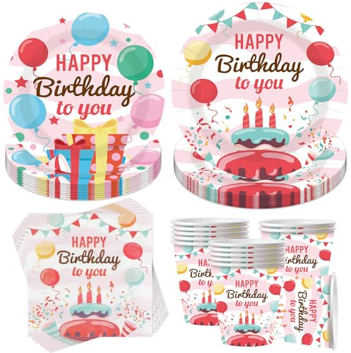 YeahBoom 50 Stück Partygeschirr Set,Bunt Pappteller KindergeburtstagThema Partygeschirr Set,Mit Teller Becher Servietten,Kindergeburtstag Mädchen Junge für 10 Gäste