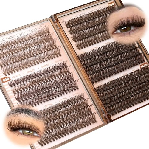 JIMIRE Braune Cluster-Wimpern, 6 Stile, gemischte D-Curl, einzelne Wimpern, 476 Stück, russische Wimpernbügel, Wispy Brown Wimpern-Cluster (30D + 40D + 50D + 60D + 80D + 100D)