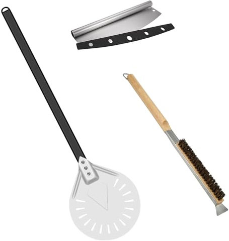 Ensemble de Pelles à Pizza, 3 Pièces D'accessoires Pour Pizza avec Pelle à Pizza de 9 Pouces avec Manche de 6 cm Coupe-Pizza de 14 Pouces et Brosse à Four à Pizza en Poils Naturels Pour Les Amateurs