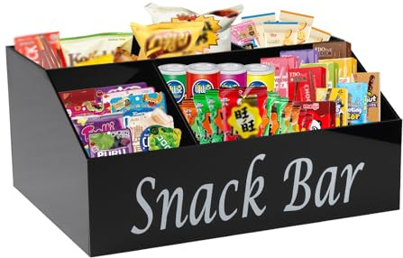 Gzsekken Snack Storage,4 Compartments Snack Organiser Containers and Acrylic Pantry Bin for Chips,Candy,Snacks Organization and Storage,Trapezoid Snacks Basket for Kitchen Cupboard - BPA-Free,Black