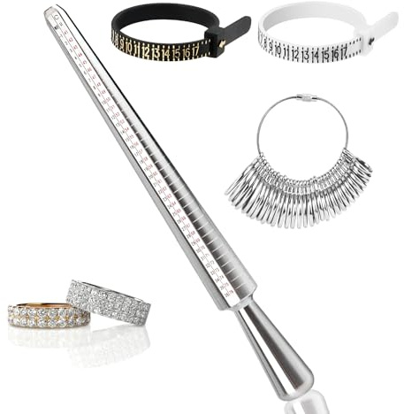 UTOCLEC Ensemble de 4 Pièces Outil de Mesure pour Bague, Jauge Anneaux Outil de Bague avec Échelles de Mesure, Métal Outil de Mesure Bijoux Professionnel pour Tailles EU US UK