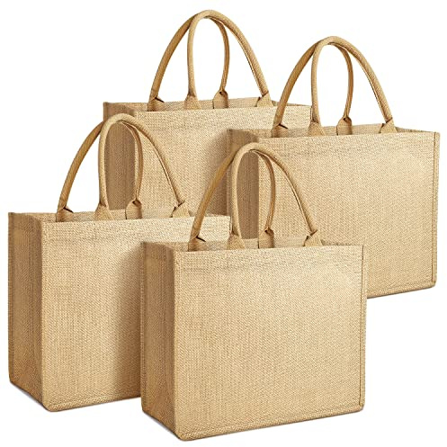 Jcocylse Jutebeutel zum Bemalen - 4 sacchetti Jutebeutel - Ökologische Shopper Tasche Damen - Vielseitige Tote Bag für Einkauf & Geschenkidee für Mama - Robust & Umweltfreundlich Stoffbeutel