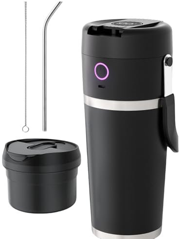 Centrifugeuse sans fil avec récipient isotherme en acier inoxydable 14 000 tr/min, mélangeur à smoothie, tasse de mélange portable