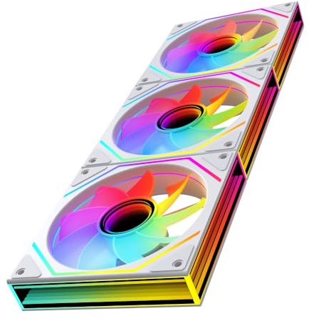 Jungle Leopard Prism6MAX-X3 RGB PC Fan 120 mm Pack of 3 Case Fans [Three Infinite Mirrors on the Side] [HDB] 58.36CFM/1850RPM/28LEDs 5V3PIN ARGB and 12V4PIN PWM Fan (White Reverse)