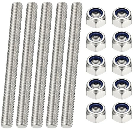 PATIKIL 4 Pcs Fully Threaded Rod, M8 x 120mm 304 Stainless Steel Right Hand Long Thread Bar Studs with Nuts for Pipes Clamps Hangers U-Bolts