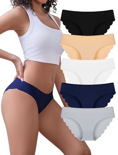 VOENXE Culotte sans Couture Femme,Slip Invisible Taille Basse,sous Vetements Culottes Feminins Sport,Seamless Women's Underwear,Confortable Bikini,Hipster Élastique Panties,Multipack Lot de 5