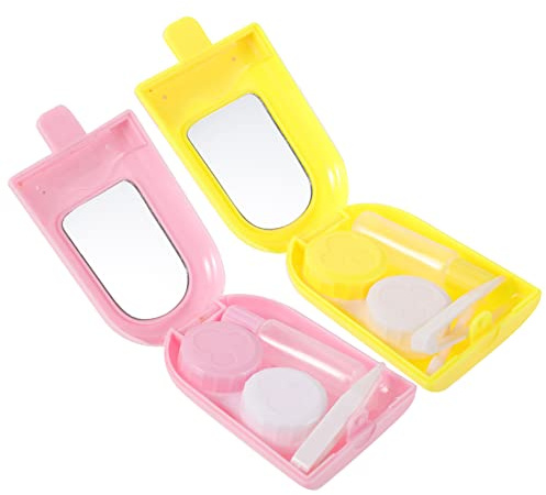 VALICLUD 2 Stück Kontaktlinsenbehälter Klein Eiscreme Design Leichte Aufbewahrungsbox Mit Spiegel Umweltfreundlich Und Praktisch Für Reisen Tasche Und Alltag