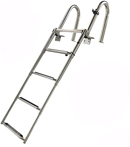 Generico Scale per Barche da molo, scaletta Pieghevole a 4 gradini per Barche pontone con Cinghia di Fissaggio, scaletta per Ponte lucidata per impieghi gravosi con corrimano a Pedale, per