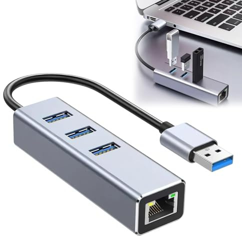 USB to Ethernet Adapter 4 in 1 Aluminum Splitter Hub with 3 Ports USB 3.0 Hub and 1000Mbps Gigabit Network LAN Port for Windows 10 8.1 8 7 Vista XP Linux Mac OS X Surface Notebook Drives Mobile HDD