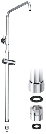 JOHO Barra de ducha de acero inoxidable, tubo ascendente, sistema de ducha, accesorios, barra de pared para ducha de lluvia, columna de ducha de 69 – 111 cm, ajustable con soporte de ducha de mano