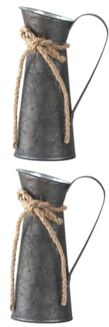Cabilock 2pcs Galvanized Metal Pitcher Vase with Handle Antique Bronze Finish Vintage French Farmhouse Milk Can Planter Capacity Decorative Floral Jug for Home Living Bedroom Office
