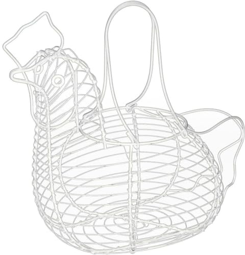 DRW Huevera con Forma de gallina de Metal en Blanco 25x18x30cm