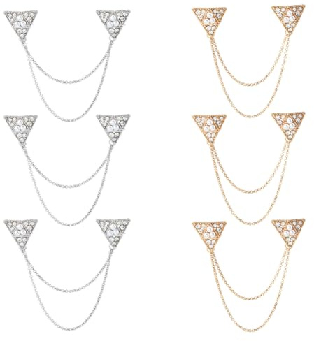 SUPERFINDINGS 6 Pièces 2 Couleurs Broche À Chaîne Longue Or Argent Triangles Suspendus Avec Perles Et Strass Épingles Décoratives Pour Costumes Chemises Cravates