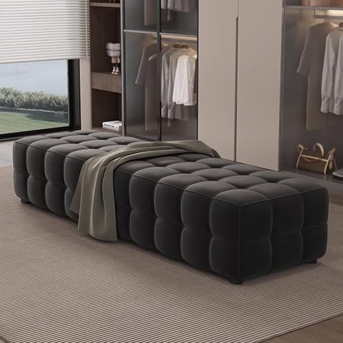Upholstered Bench for Living Room Seating Modern Full Coverage Fabrics End of Bed Bench Wide Seat Entryway Benches Stool Breathable for Bedroom, Walk-in Closet(Black,47.24in/120cm)