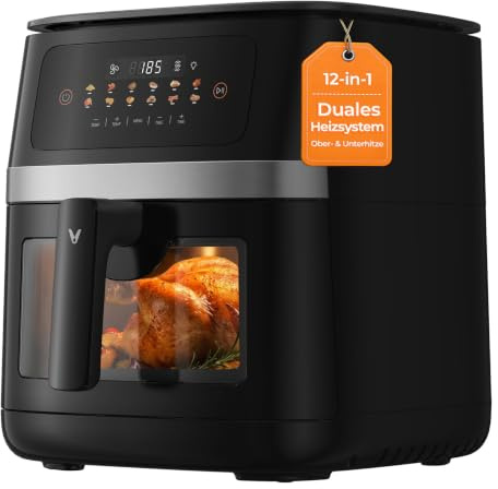 Freidora de aire VIOMI VORTEX 7L Air Fryer, 2000 W, Calor Superior e Inferior, 12 Programas De Cocción Preestablecidos Con Ventana De Visualización, Antiadherente, Apta Para Lavavajillas, Negra