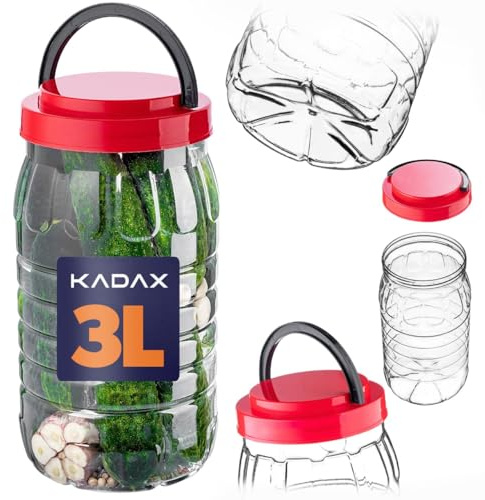 KADAX Tarro de almacenamiento de 3 litros con tapa, recipiente de almacenamiento de plástico PET para cocina, recipiente de plástico para alimentos, tarro de almacenamiento, recipiente para alimentos