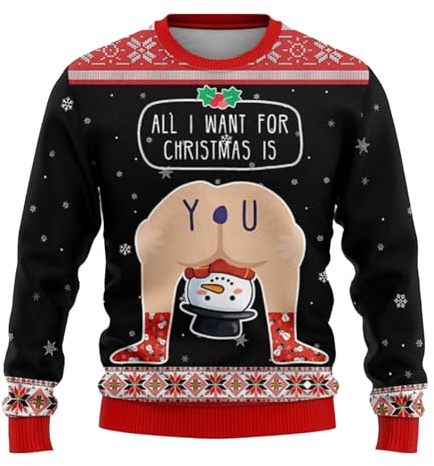 Jultröja, herr, rolig jultröja, jultröja, ful jultröja, långärmad skjorta, bekväm, juldräkt, varm, vinter, jul, julklappar, för män, svart, 5XL