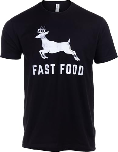 Fast Food Deer Hunter T-Shirt Funny Hunting Shirt for Men, Women & Teens Buck Deer Hunting Tee Gift for Hunters - (Men,L) Black