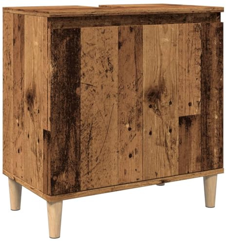 Tomostar Meuble sous Lavabo, Meuble de Rangement Salle de Bain sous Vasque Armoire Évier Vieux Bois 58x33x60 cm Bois d'ingénierie