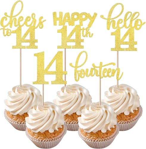 30 paquetes de 14 adornos para cupcakes de cumpleaños, decoración de tartas con purpurina, para 14 tartas, decoración de tartas, para cumpleaños, bodas, aniversarios, accesorios para fiestas, tartas