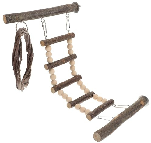 MUELODSIC Giocattolo da Addestramento per Parrocchetti Scala a Pioli in Legno per Arrampicata e Gioco Morsetti, Accessorio per Gabbia per Calopsitte e Uccelli Domestici Piccoli