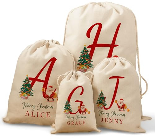 Nikolaussäckchen/Weihnachtssäckchen Personalisiert mit Name, Geschenktüten Weihnachten Groß, Weihnachten Säcke Groß zum Befüllen Santa Sack Weihnachtsdeko 20-50CM