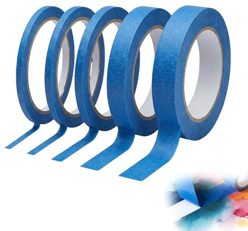 Orizizhic 5 Roll Blau Fine Line Masking Tape，3/5/10/12 mm x 50 m Selbstklebendes Masking Painters Tape Abdeckband Zierstreifenband，Lackieren Feinlinienband für Auto Schule Büro Heimwerkerprojekte