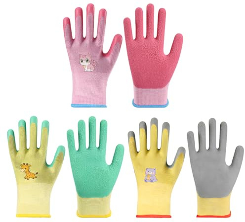 Reccisokz 3 Paia Guanti Bambini Da Giardinaggi,Unisex, Per Fatti A Mano Fai-Da-Te, Lavori Domestici Quotidiani, Pittura, Attività All'Aperto (Gatto + Giraffa + Orsacchiotto Bianco)