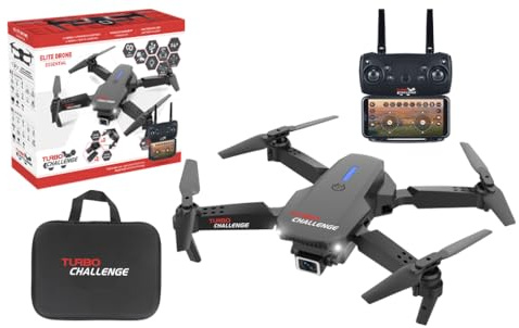 TURBO CHALLENGE - Drone - Cuadricóptero - 400350 - Dispositivo Volador - Negro - 2 Baterías Recargables y Pilas Incluidas - Regalo - Cumpleaños - Video - Foto - Controlado por Radio - Desde 14 años