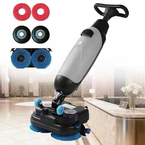 Nettoyeur De Sols Professionnel, Mini-Autolaveuse, Double Brosse De 43 Cm, Tête Rotative à 360°, Balai électrique Sans Fil Pour Bureaux, écoles, Salles De Bains, Hôpitaux Et Espaces Commerciaux(A)
