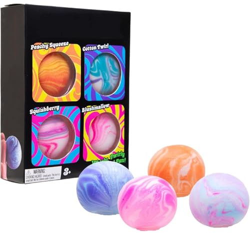 4er Regenbogen Stressball, Meteoriten Textur Squishy Squishies, Fidget Toys Sensorisches Anti Stressball für Kinder und Erwachsene, Weihnachts Geburtstagsgeschenke 4cm
