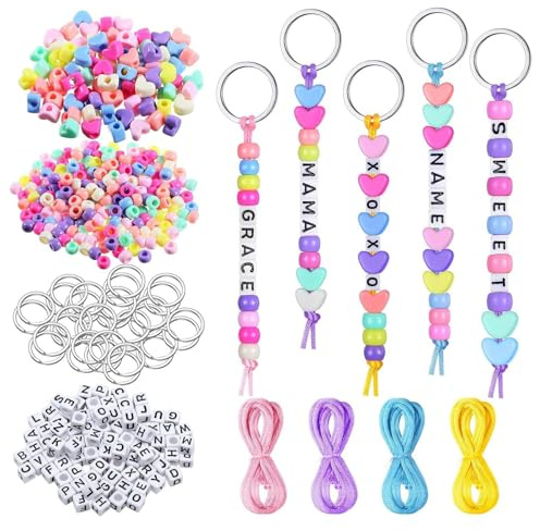 XoeLLe Llaveros de Perlas para Manualidades Incluye Llaveros Cuerdas de Cuentas y Cordón de Poliéster Perlas de Regalo para Decoración de Joyas Fabricado en Resina Incluye Todos Los Accesorios