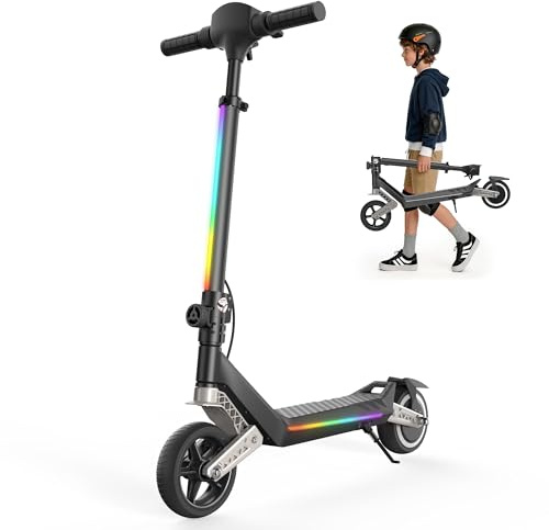 E-Scooter Kinder 6-12 Jahre, 150W Motor, 5/10/16 km/h, Höhenverstellbar 88-102 cm, Schwingarm-Federung, 6,5 Reifen, LED-Lichter & Display, Bis 9 km Reichweite