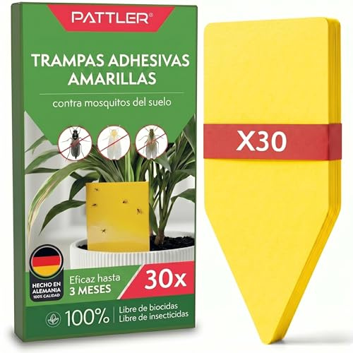 Pattler Piège à Moucherons Plantes Intérieur – 30 Unités. Anti Moucherons Plantes Intérieur Jaune Collant, Attrape Moucheron Efficace pour Terreau et Pots, Piège Jaune Double Face