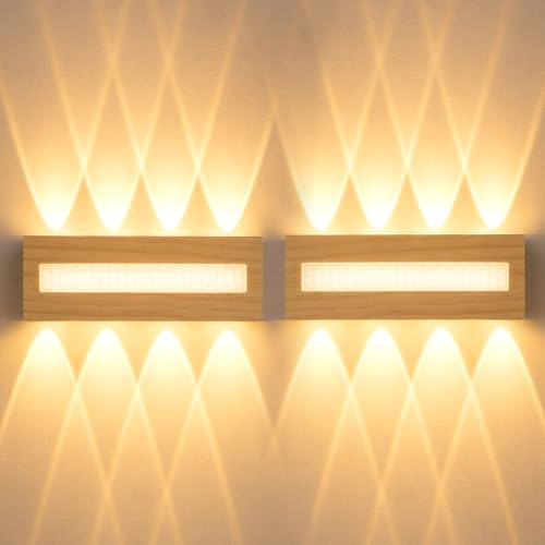 2 lampade da parete interni LED,3000 K, lampada da parete esterni IP65 | moderna lampada da parete Up and Down, 10 W, in legno, bianco caldo, lampade da corridoio, lampada da parete