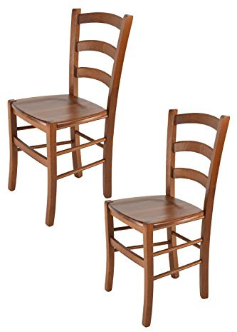 t m c s Tommychairs - 2er Set Stühle Venice für Küche und Esszimmer, robuste Struktur aus lackiertem Buchenholz im Farbton helles Nussbraun und Sitzfläche aus Holz