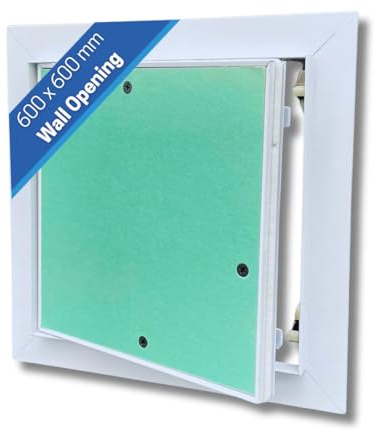 AirTech-UK Plasterboard Aluminium Access Panel Inspection Hatch - Ideal for Walls and Ceilings - Detachable Hinged Push Lock Door with White Powder Coated Aluminium Frame (600mm X 600mm)
