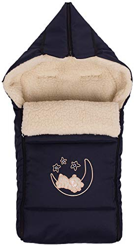 Goldkids Winter Fußsack für Kinderwagen Babyschale Schlittensack Lammwollesack Baby Fußsack Kuschelsack Winterfußsack 40 x 90 cm (Dunkelblau)