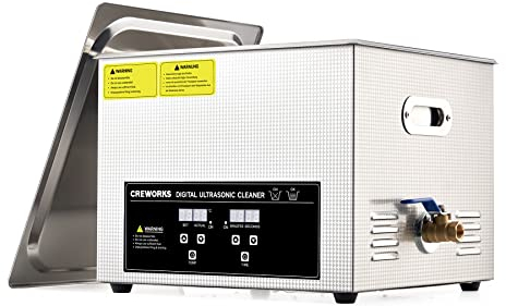 CREWORKS 15L Professionell Ultraljudsrengörare 360W med Avgasnings- och Skonsamläge, Ultraljudstank i Rostfritt Stål, 450W Värmare, 1–30 min Timer