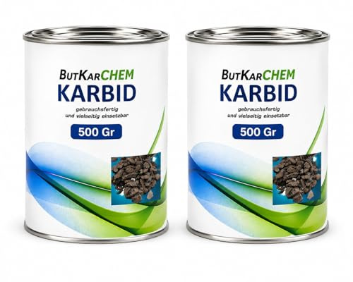 ButKarCHEM 1 Kg Karbid Feste Steine (2x500Gr) - 24h Sofort Versand | nur 3% Staubanteil lang anhaltendes Gas, 7-15 mm Körnung