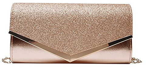 MEGAUK Damen Glitzer Clutch Unterarmtasche mit Abnehmbare Kette für Hochzeit Wedding Ball Bankett Prom Party, Rosagold