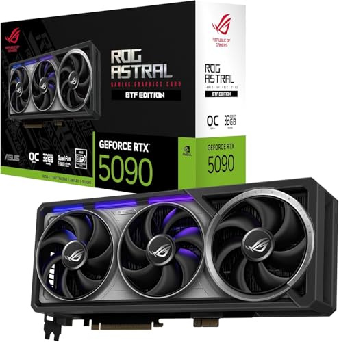ASUS ROG Astral GeForce RTX 5090 BTF OC Edition Gaming Graphics Card (PCIe 5.0, 32GB GDDR7, HDMI/DP 2.1, 3.8-slot, detachable graphics card high power (GC-HPWR) adapter withstand up to 1000W, 4 fans)