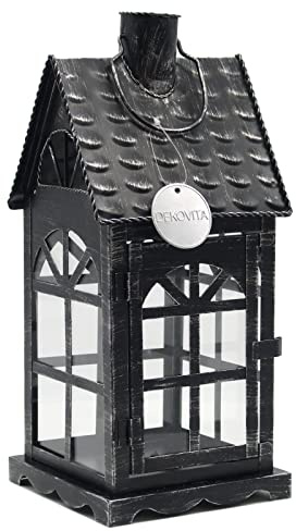 Dekovita 35cm metallo Lanterna Luce Casa - Fanale da Giardino con Vetro - Deco Candele Lampada