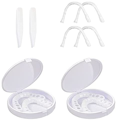 NITAIUN 2 Pezzi Denti Finti Dentiera Provvisoria Denti Finti Protesi per Faccette Superiore Inferiore Denti Protesi a Sorriso con mini Pinzette Falso Denti Copertina per Uomini e Donne
