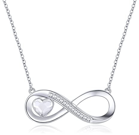 LOUISA SECRET Kette Damen mit Infinity Herz Halskette Geburtsstein Anhänger, 925 Silber Halskette für Frauen, Geburtstag Valentinstag Weihnachten Muttertag Schmuck Geschenke für Frauen Freundin Sie