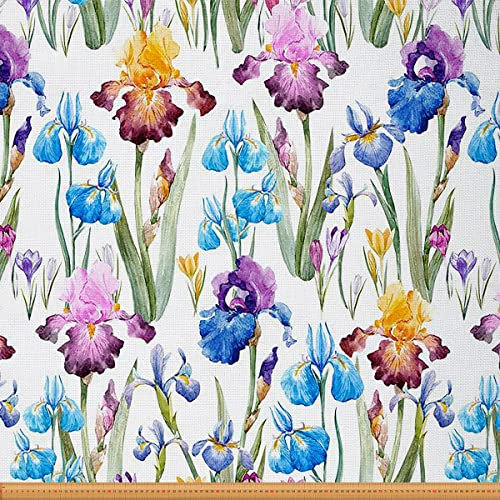 Blumen Polsterstoff Blätter Stoff Meterware Romantischer Botanischer Dekorationsstoff Iris Hyazinthe Drinnen Draußen Stoff Aquarell DIY Kunst Wasserfester Stoff Blau Violett 184 x 150 (HxB)