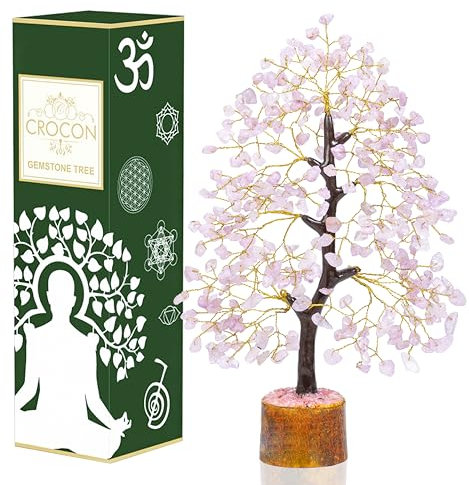 Crocon Rose Quartz Pink Crystal Tree of Life Feng Shui Money Gemstone Tree Home Room Decor Spiritual Chakra Energy Stones for Women birthday gifts for Mum sister & wife, 10-12