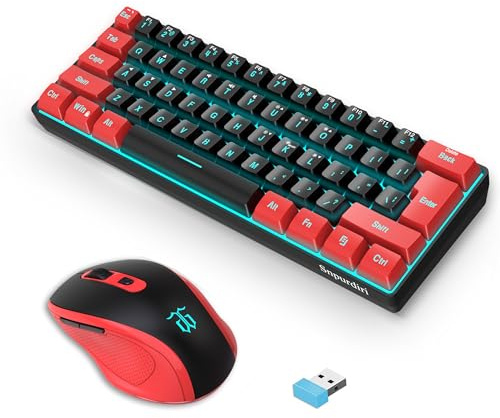 Snpurdiri 2.4G Wireless Gaming Keyboard and Mouse Combo, Include Mini 60% Merchanical Feel Keyboard, Ergonomic Vertical Feel Small Wireless Mouse(Red and Black) | Include Mini 60% Gaming Keyboard, Ergonomic Vertical Feel Small Wireless Mouse